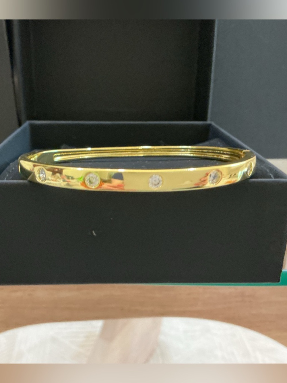 Gold Crystal Accent Bangle Bracelet for Women